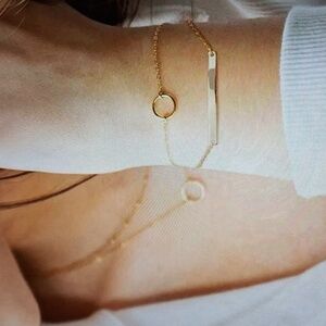 Bracelets 14k Gold Plated Dainty Circle‎ & Bar Fade Resistant, Hypoallergenic.
